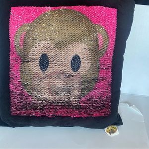 Emoji Pals 15” square reverse flip sequin see no evil monkey pillow
